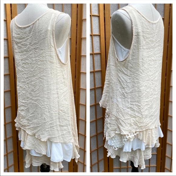 Pretty Angel Layered Linen Blend Dress SZ M - Picture 5 of 11